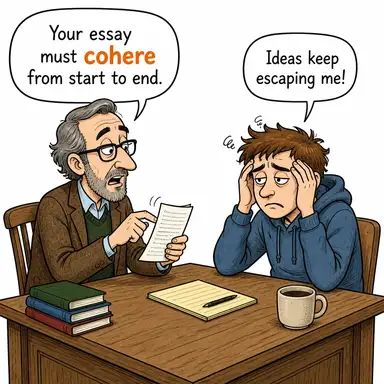 cohere (birbiriyle tutarlı olmak, yapışmak, uyuşmak) karikatürü — diyalogla bağlam içinde öğren