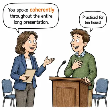 coherently (tutarlı bir şekilde, anlaşılır biçimde) karikatürü — diyalogla bağlam içinde öğren