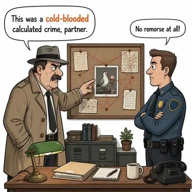 cold-blooded (soğukkanlı (canlı/katil); acımasız) karikatürü — diyalogla bağlam içinde öğren