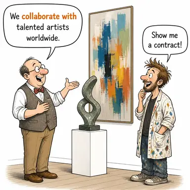 collaborate with (ile iş birliği yapmak, ortak çalışmak) karikatürü — diyalogla bağlam içinde öğren