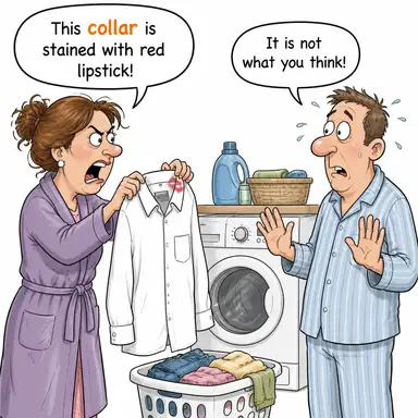 collar (yaka; (hayvan için) tasma) karikatürü — diyalogla bağlam içinde öğren