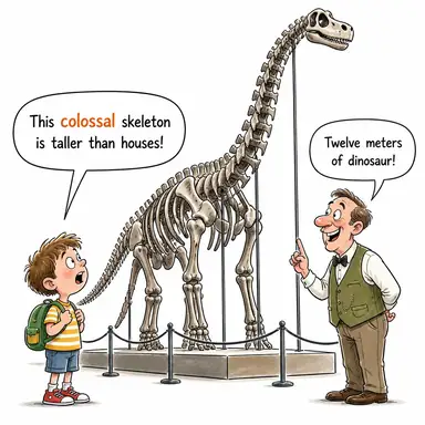colossal (devasa, muazzam büyüklükte) karikatürü — diyalogla bağlam içinde öğren
