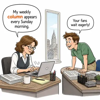 column (sütun, kolon; köşe yazısı) karikatürü — diyalogla bağlam içinde öğren