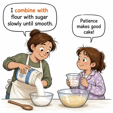 combine with (ile birleşmek, birleştirmek, harmanlamak) karikatürü — diyalogla bağlam içinde öğren