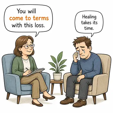come to terms over/with (uzlaşmak, (zor bir durumu) kabullenmek) karikatürü — diyalogla bağlam içinde öğren