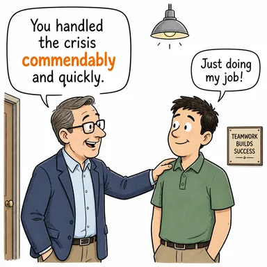 commendably (takdire şayan bir şekilde) karikatürü — diyalogla bağlam içinde öğren