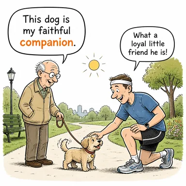 companion (yoldaş, arkadaş, eşlik eden) karikatürü — diyalogla bağlam içinde öğren