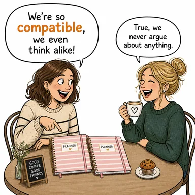 compatible (uyumlu, geçimli) karikatürü — diyalogla bağlam içinde öğren