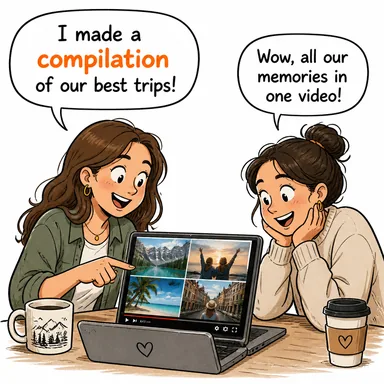 compilation (derleme, toplama) karikatürü — diyalogla bağlam içinde öğren