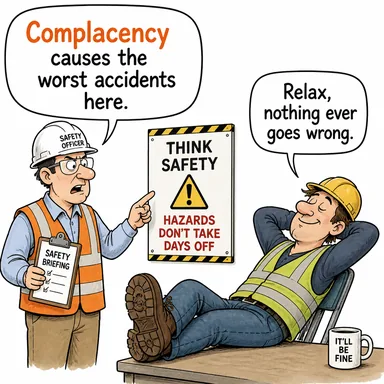 complacency (rehavet, (tehlikeli) rahatlık, halinden aşırı memnun olma) karikatürü — diyalogla bağlam içinde öğren