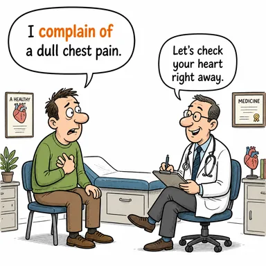 complain of (şikayet etmek; (hastalık vb.) yakınmak) karikatürü — diyalogla bağlam içinde öğren