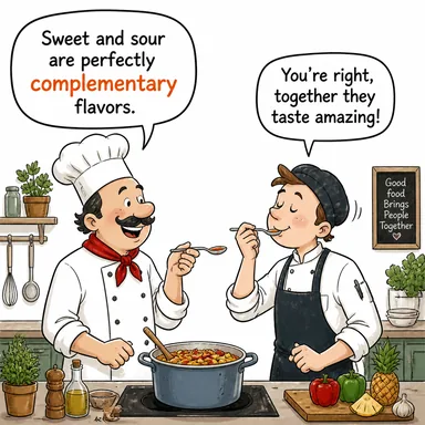 complementary (tamamlayıcı, bütünleyici) karikatürü — diyalogla bağlam içinde öğren