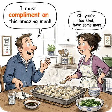 compliment on (övmek, iltifat etmek) karikatürü — diyalogla bağlam içinde öğren