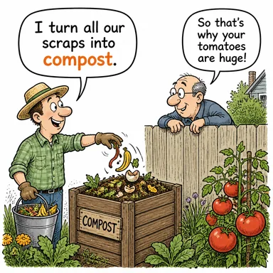 compost (kompost, organik gübre) karikatürü — diyalogla bağlam içinde öğren