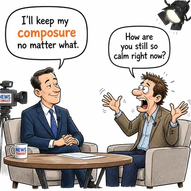 composure (soğukkanlılık, sakinlik, denge) karikatürü — diyalogla bağlam içinde öğren