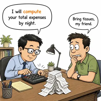 compute (hesaplamak, işlem yapmak) karikatürü — diyalogla bağlam içinde öğren