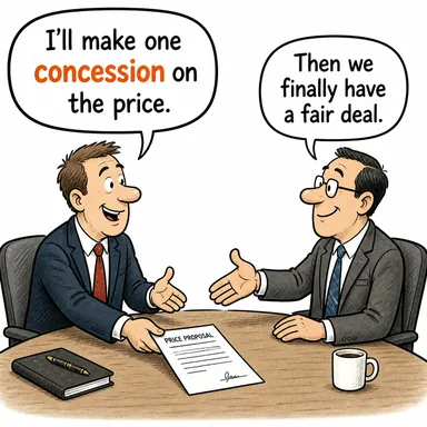 concession (taviz, ödün, imtiyaz) karikatürü — diyalogla bağlam içinde öğren