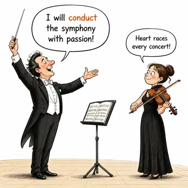 conduct (yürütmek, yönetmek, iletmek, (isim hali: davranış)) karikatürü — diyalogla bağlam içinde öğren