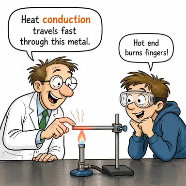 conduction (iletim (ısı/elektrik)) karikatürü — diyalogla bağlam içinde öğren