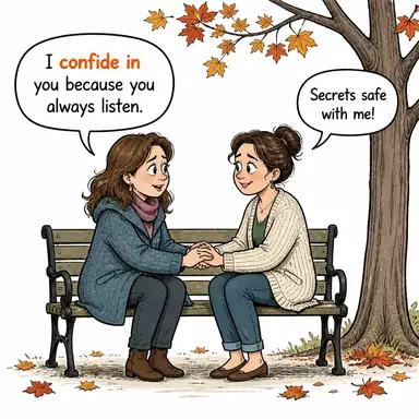 confide in (sırrını açmak, güvenip dertleşmek) karikatürü — diyalogla bağlam içinde öğren