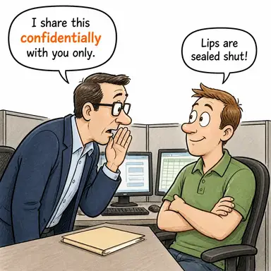 confidentially (gizlice, mahrem bir şekilde) karikatürü — diyalogla bağlam içinde öğren