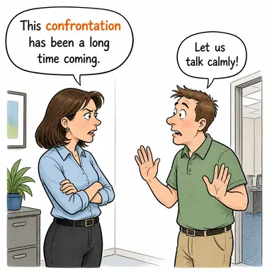 confrontation (yüzleşme, çatışma, karşı karşıya gelme) karikatürü — diyalogla bağlam içinde öğren