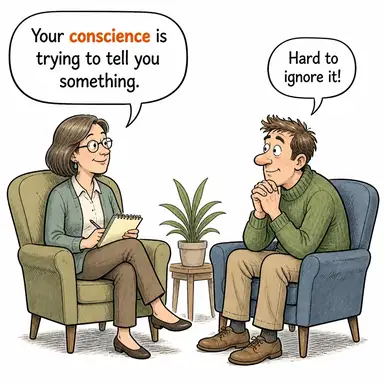 conscience (vicdan) karikatürü — diyalogla bağlam içinde öğren