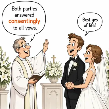 consentingly (razı olarak, isteyerek) karikatürü — diyalogla bağlam içinde öğren