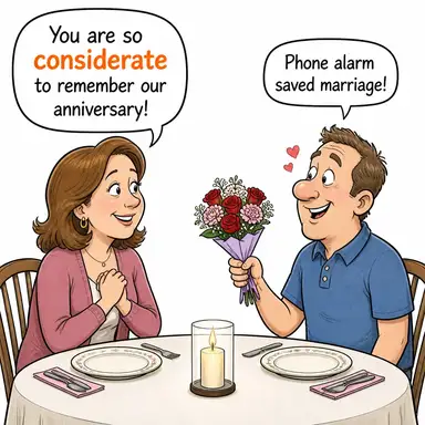 considerate (düşünceli, nazik) karikatürü — diyalogla bağlam içinde öğren