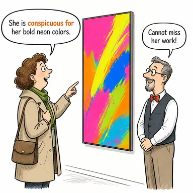 conspicuous for (göze çarpan, belirgin (bir özelliğiyle)) karikatürü — diyalogla bağlam içinde öğren