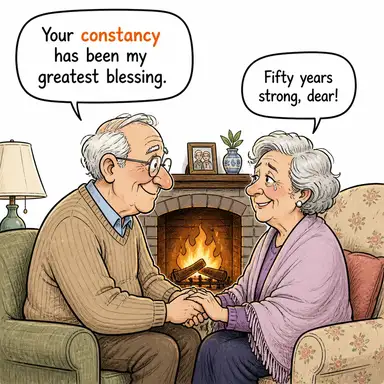 constancy (süreklilik, sadakat, değişmezlik) karikatürü — diyalogla bağlam içinde öğren