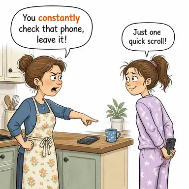 constantly (sürekli, durmaksızın) karikatürü — diyalogla bağlam içinde öğren