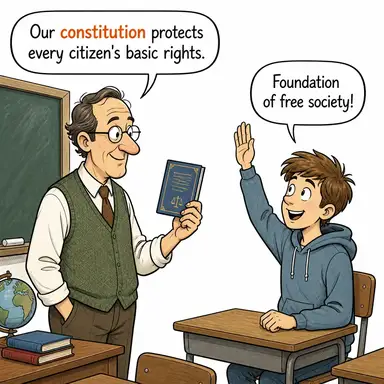 constitution (anayasa, bünye, oluşum) karikatürü — diyalogla bağlam içinde öğren
