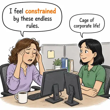constrained (zoraki, kısıtlanmış, baskı altında) karikatürü — diyalogla bağlam içinde öğren