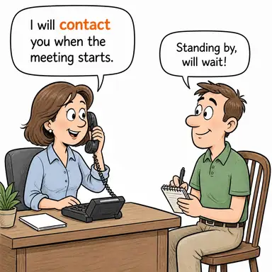 contact (iletişime geçmek, temas kurmak) karikatürü — diyalogla bağlam içinde öğren