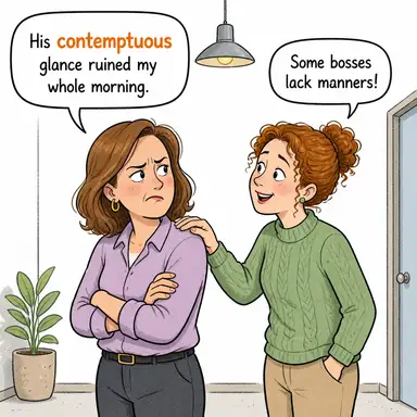 contemptuous (küçümseyen, hor gören) karikatürü — diyalogla bağlam içinde öğren