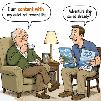 content with (memnun, hoşnut) karikatürü — diyalogla bağlam içinde öğren