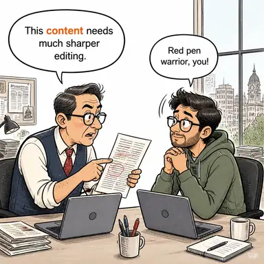content (içerik, kapsam) karikatürü — diyalogla bağlam içinde öğren