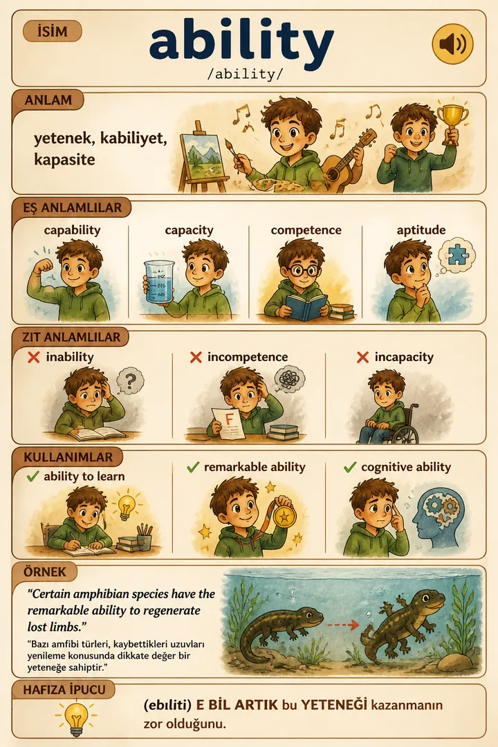 ability kelime kartı infografiği