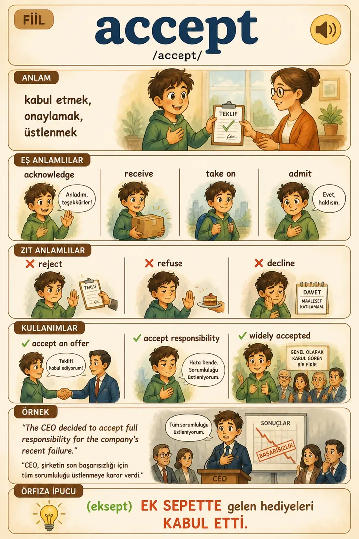 accept kelime kartı infografiği